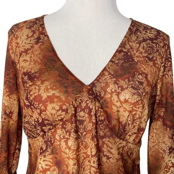 Route 66 Blouse Size Large Bell Sleeves V-Neck Side Slit Semi Sheer Lightweight - Picture 5 of 9